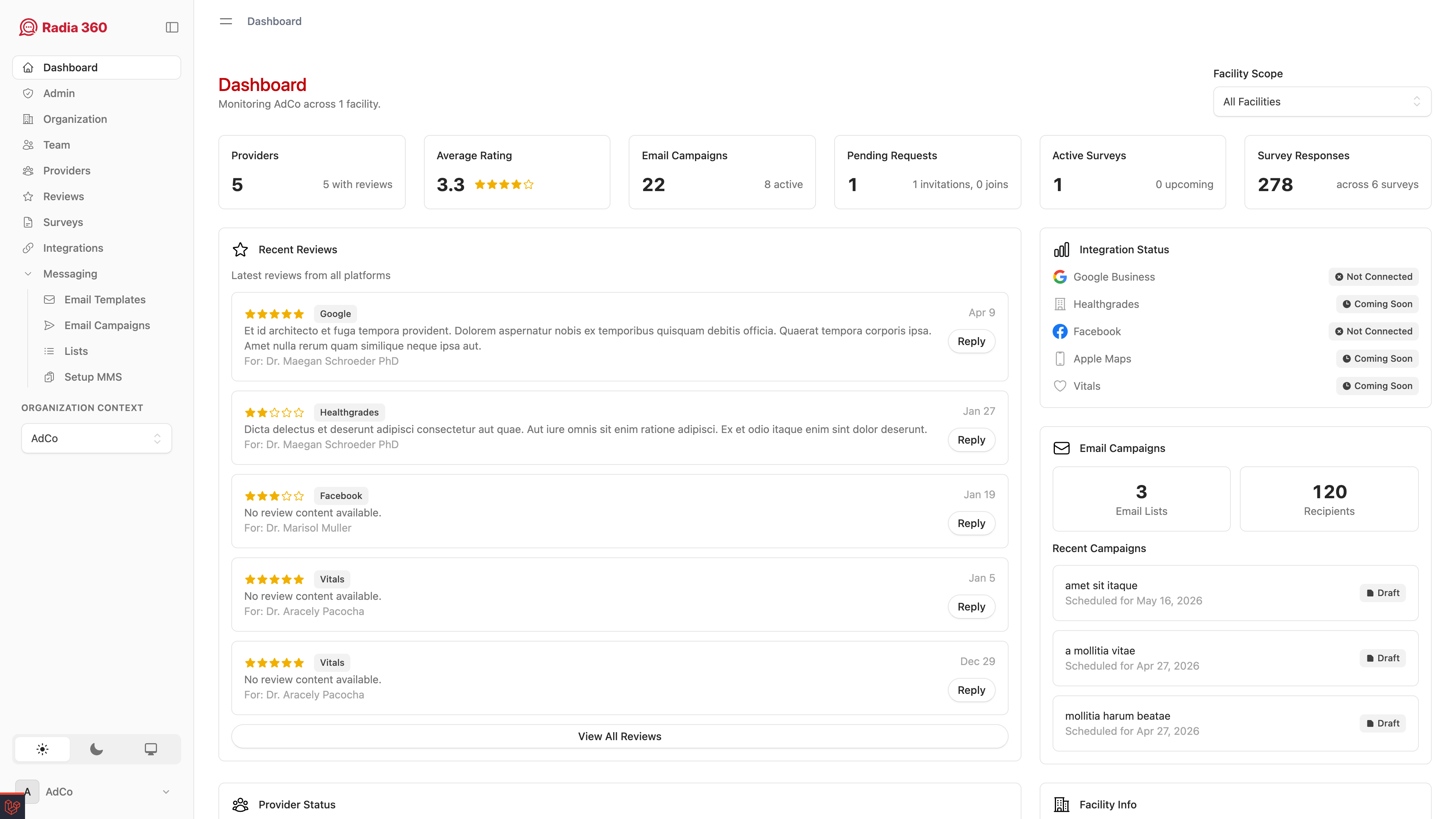 Radia 360 dashboard preview